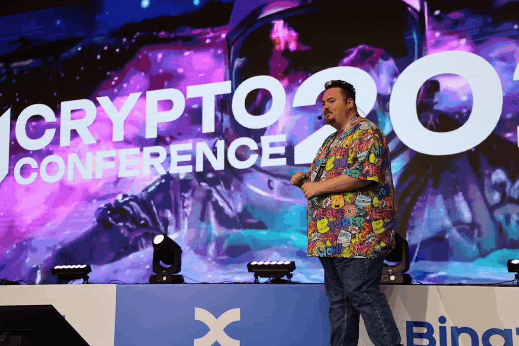Dmytro Karpilovskyi addresses audience at N Crypto Conference — The Coinomist.