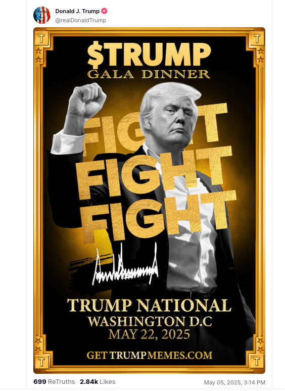 Announcement of a private dinner with the president for top TRUMP holders - The Coinomist