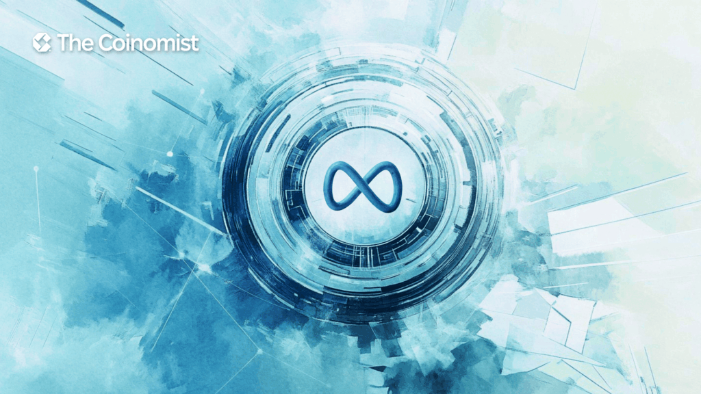 a digital circular object with the Meta logo in the center - The Coinomist