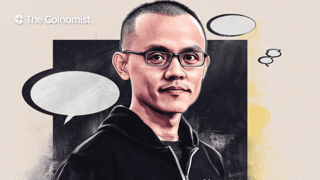Binance’s CZ on the cover with X logo and speech bubbles in the background - The Coinomist