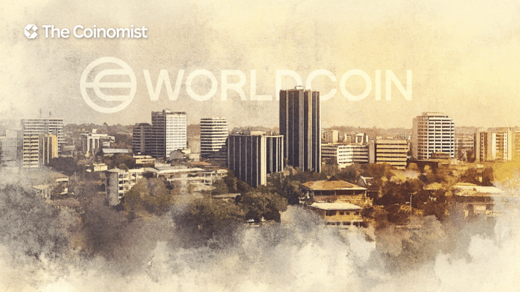 Nairobi, Kenya’s capital, and the Worldcoin logo - The Coinomist