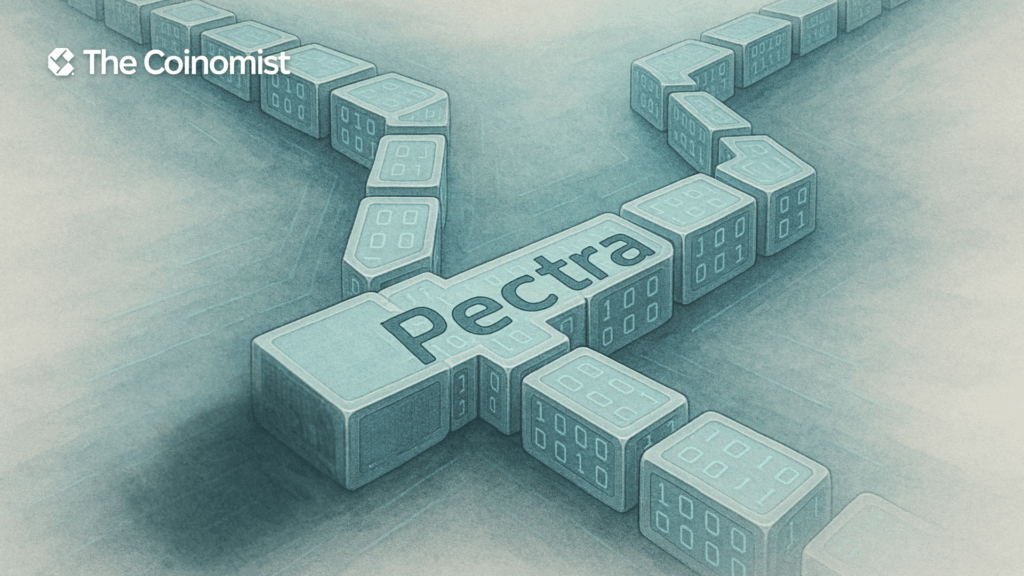 An abstract structure reminiscent of a chain of blocks that splits into two and goes into the distance - The Coinomist
