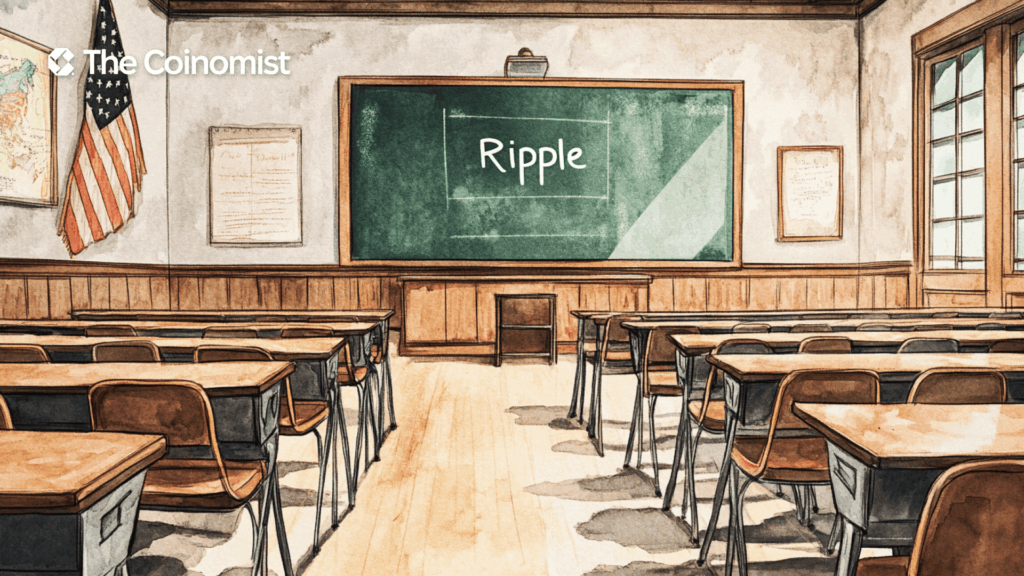 US classroom, Ripple lable on the blackboard - The Coinomist