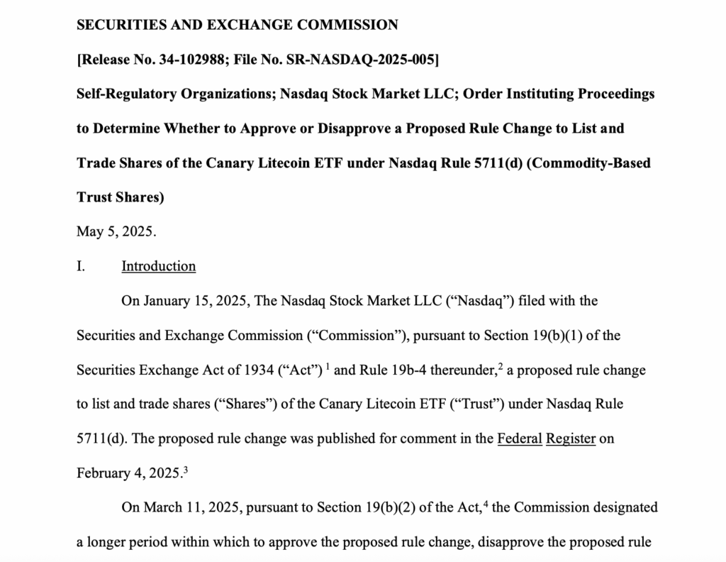SEC Statement on Litecoin ETF Filing - The Coinomist