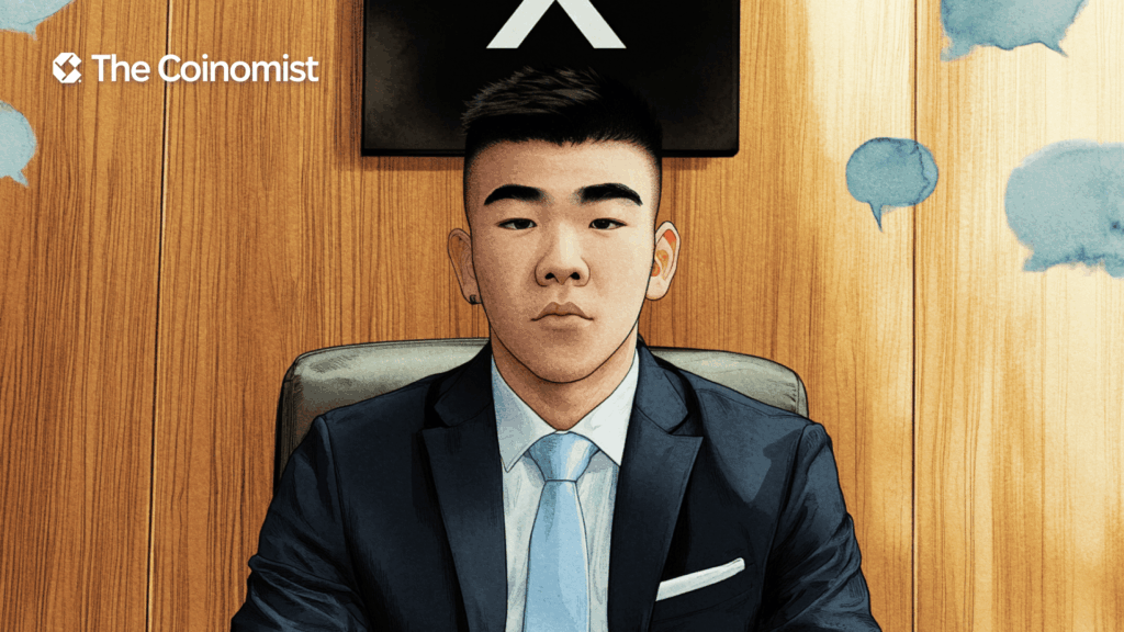 Zerebro dev Jeffy Yu on the cover, with the X logo and speech bubbles in the background - The Coinomist