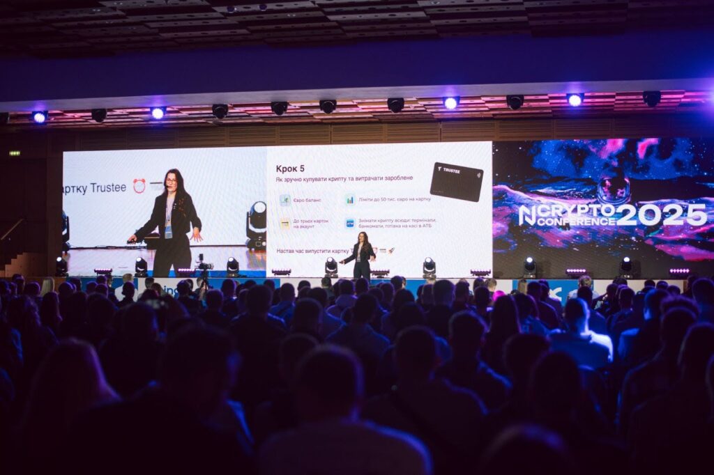 Maryna Nesterenko addresses the audience at N Crypto Conference — The Coinomist.