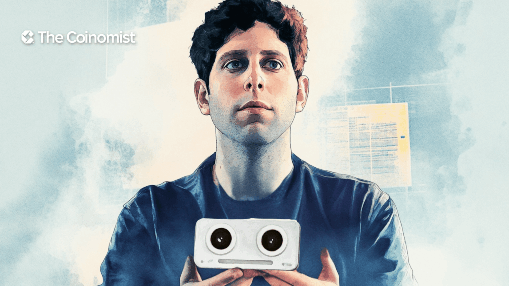 Sam Altman with Orb Mini in hands - the Coinomist