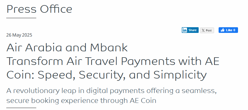 сScreenshot of the first section of Air Arabia’s press release — The Coinomist.