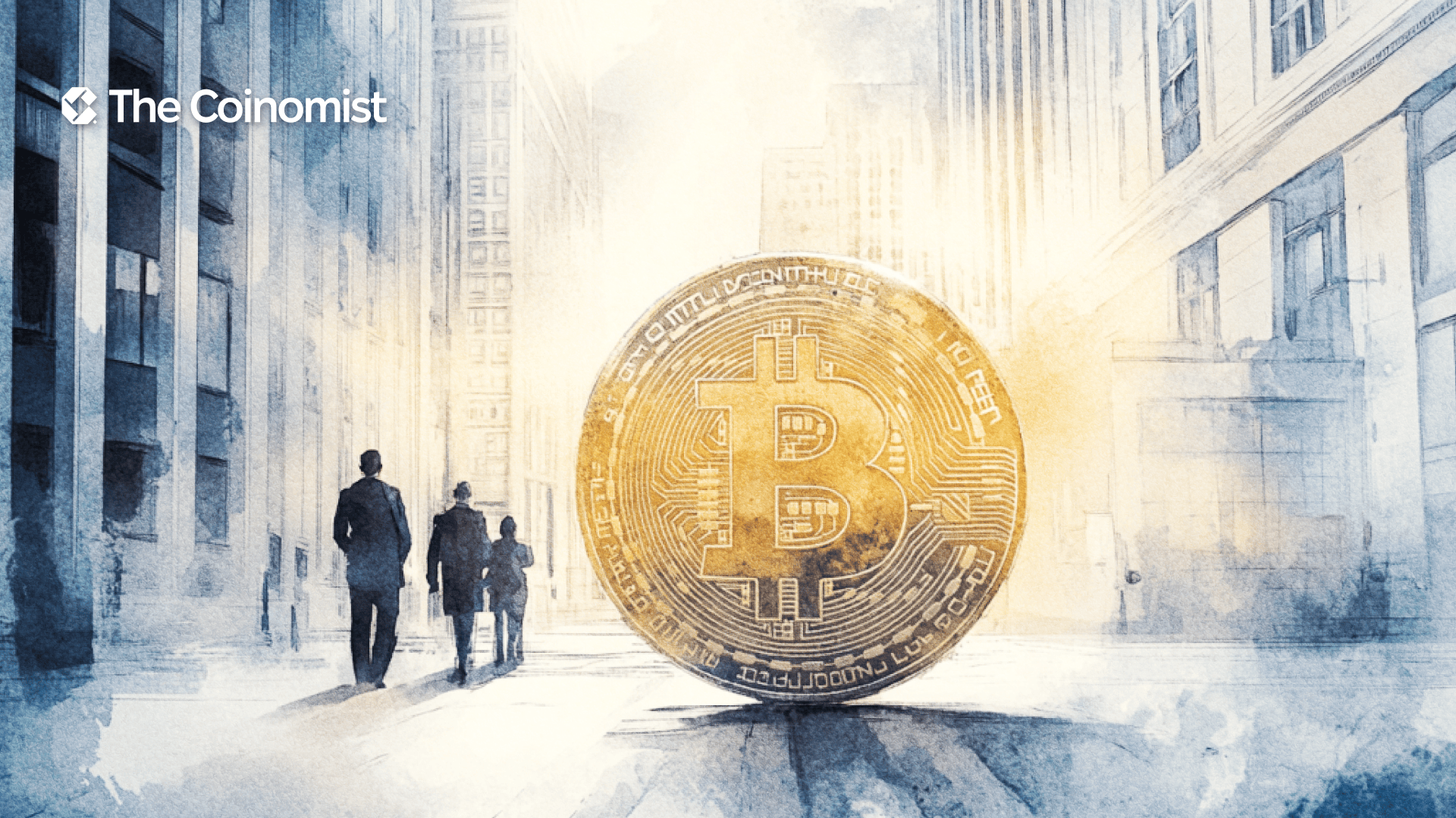 A healthy bitcoin coin with people walking around it. The Coinomist