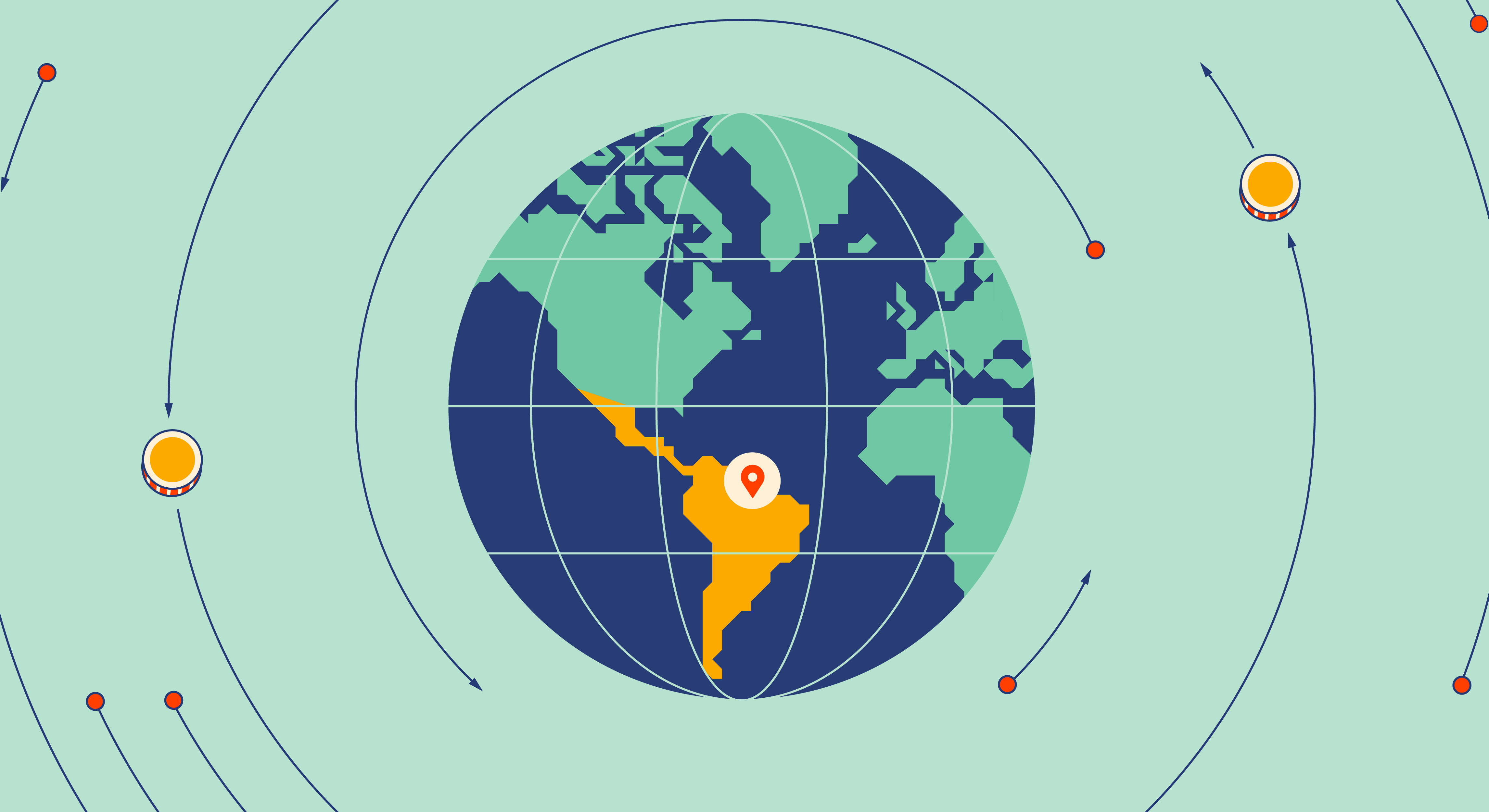 Stylized world map showing Latin America at the center of crypto adoption signals — with Buenos Aires marked as a bright node in the region’s decentralized rise. — The Coinomist