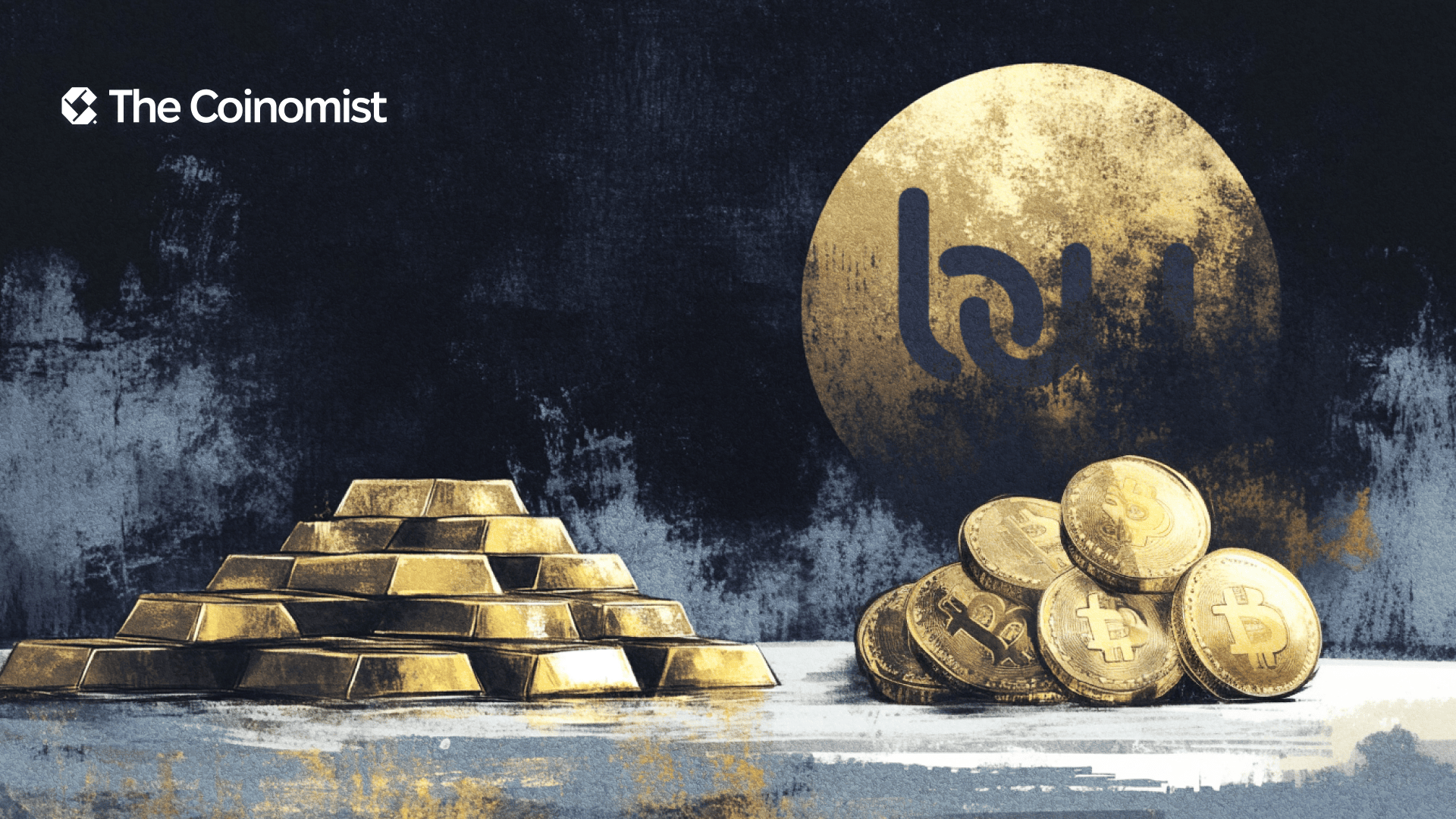 The Cantor Fitzgerald logo and two piles next to each other: a pile of gold and a pile of bitcoins - The Coinomist