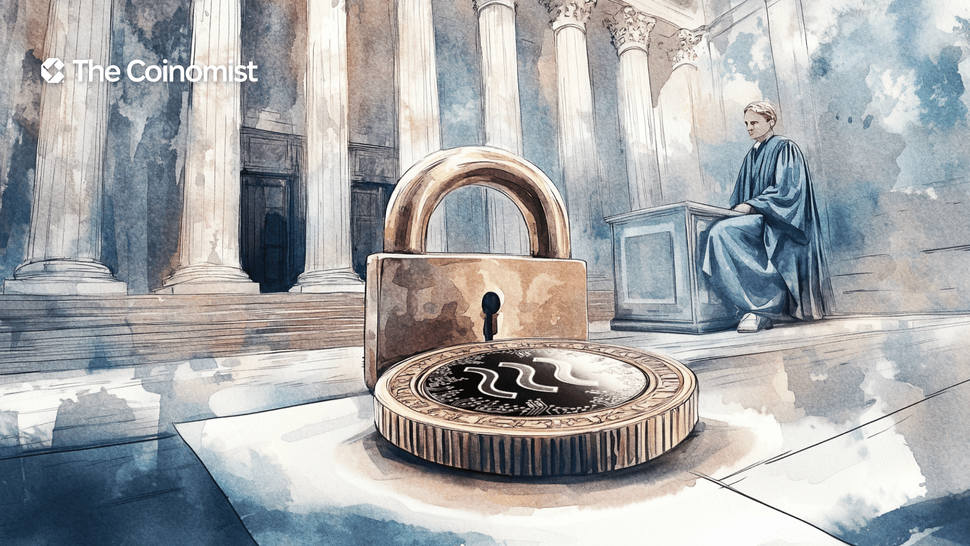 A lock and a judge symbolizing a court decision to freeze LIBRA tokens - The Coinomist