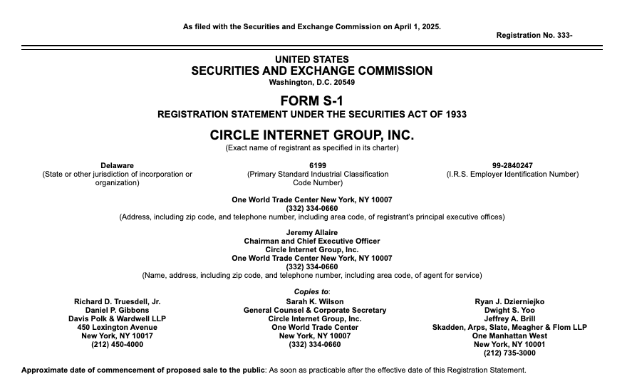 Official IPO paperwork for Circle - The Coinomist