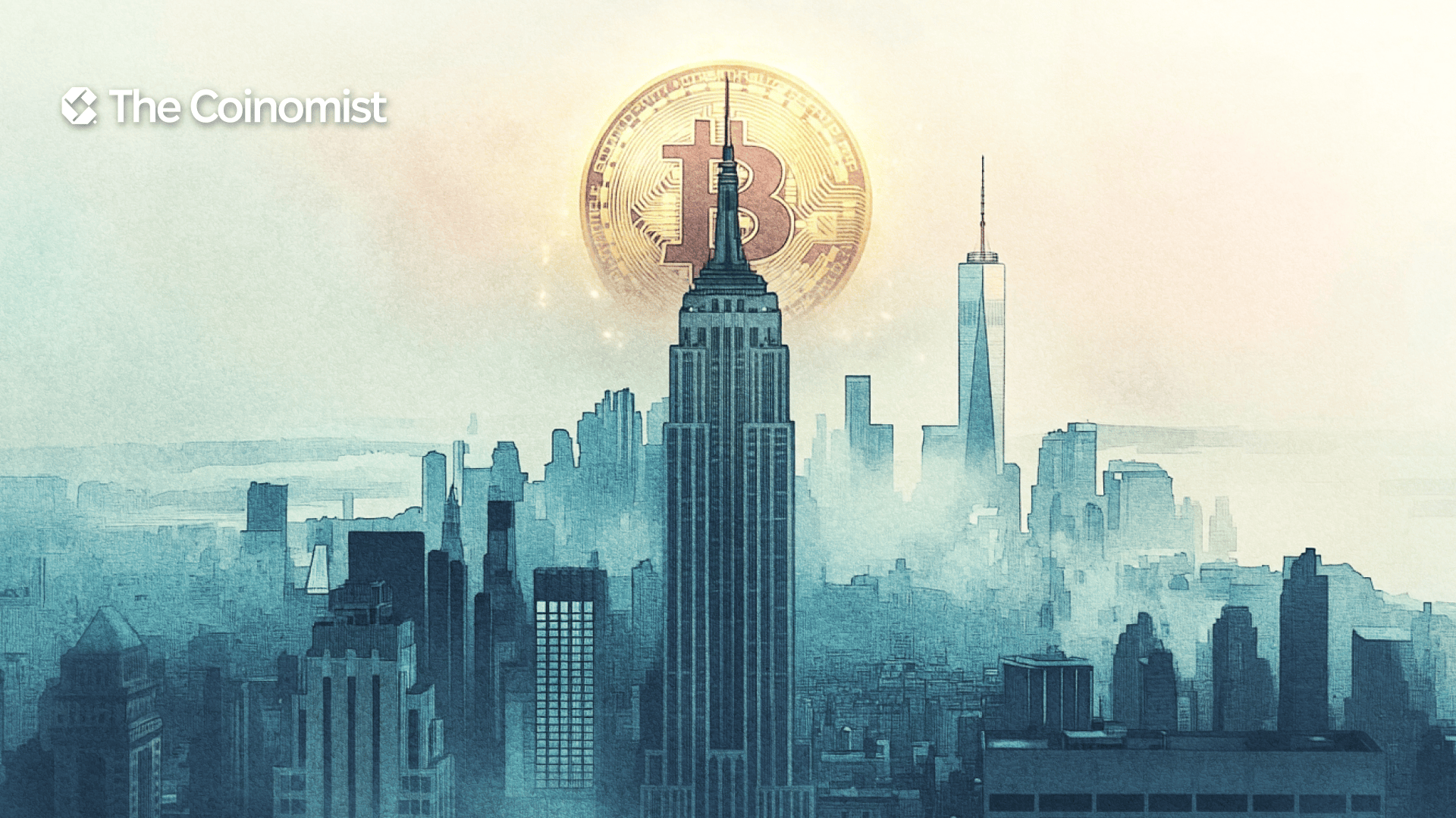 The Empire State Building with a Bitcoin Coin Shining Above It - The Coinomist