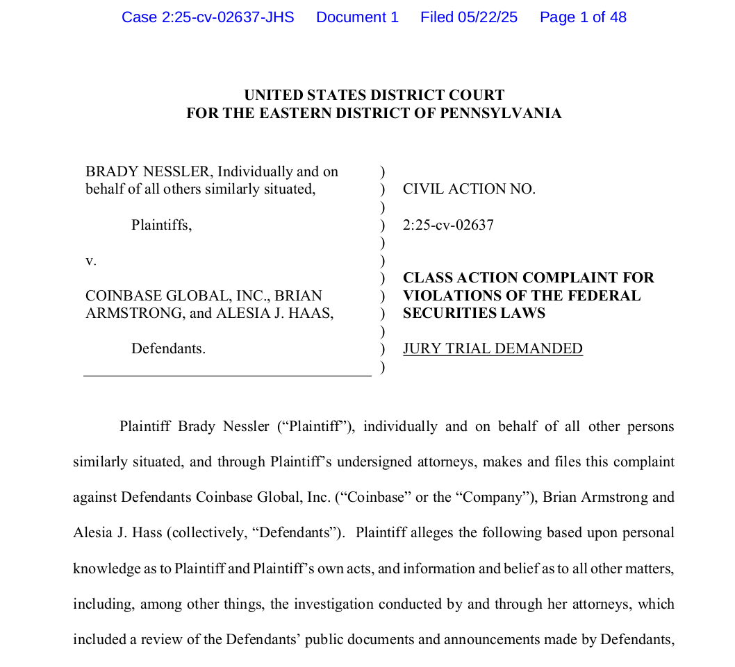 Excerpt from Brady Nessler’s lawsuit against Coinbase - The Coinomist