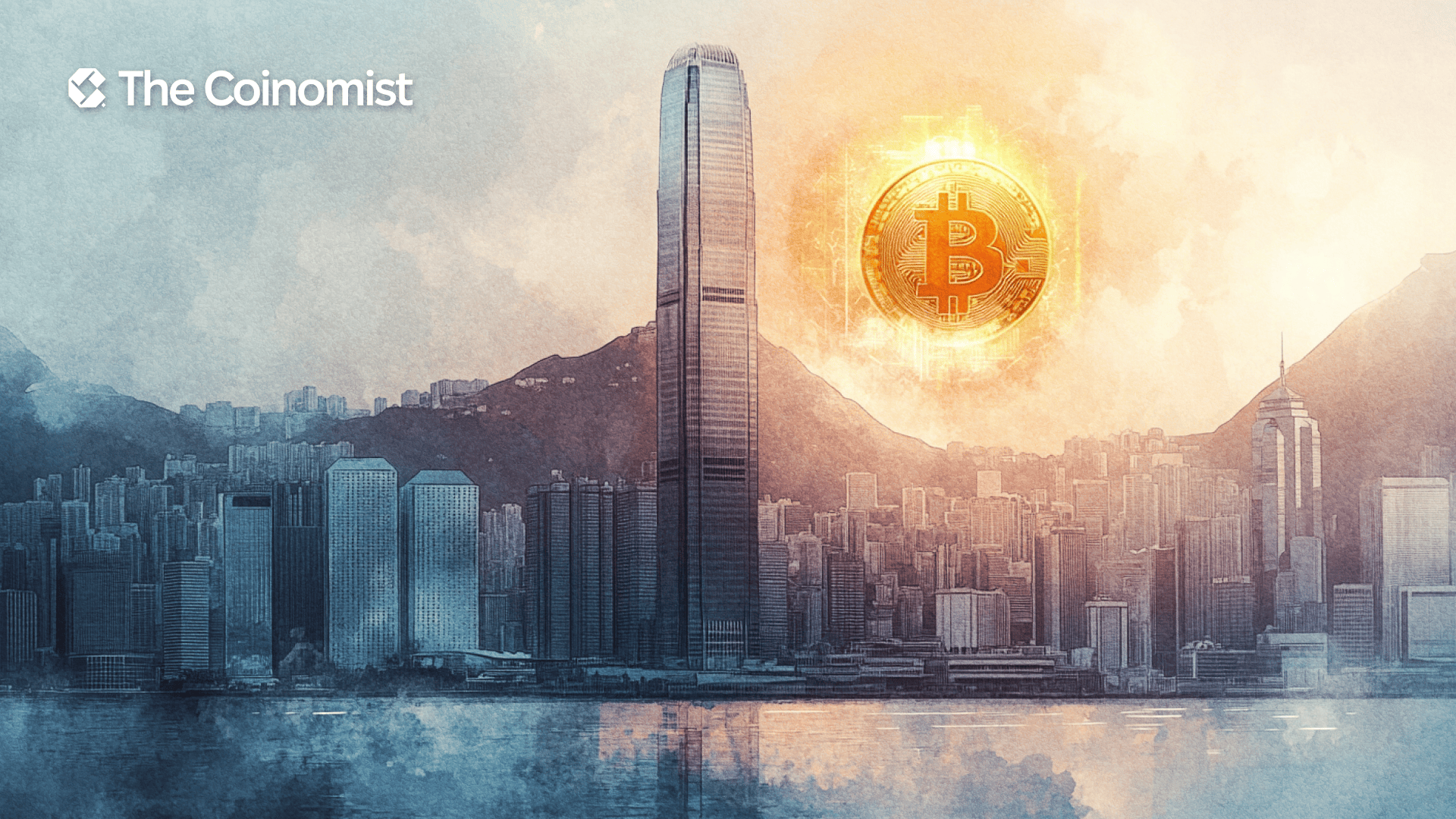 Hong Kong's International Commerce Centre building with Bitcoin shining on top - The Coinomist