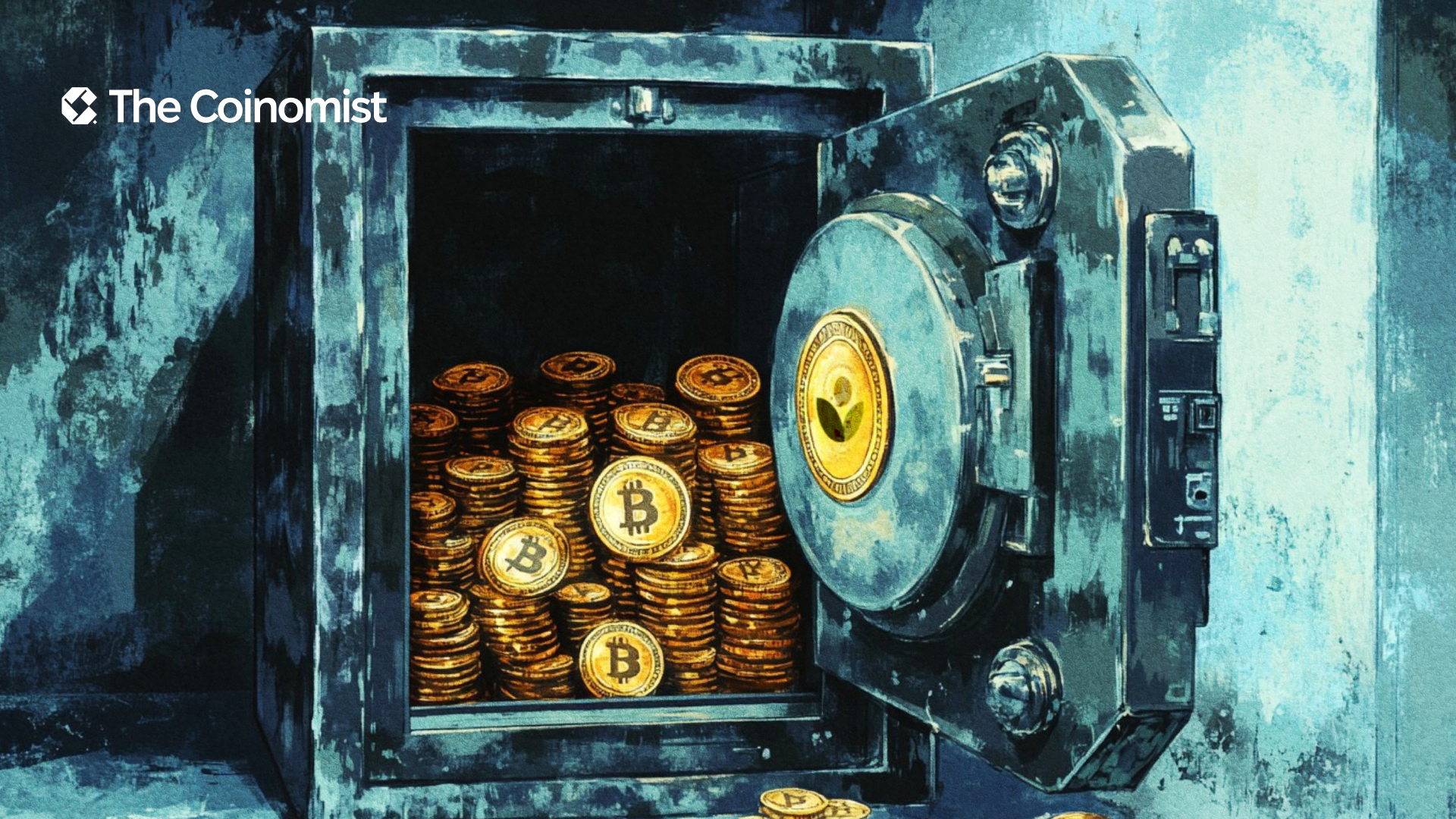An open safe filled with piles of Bitcoins inside - The Coinomist