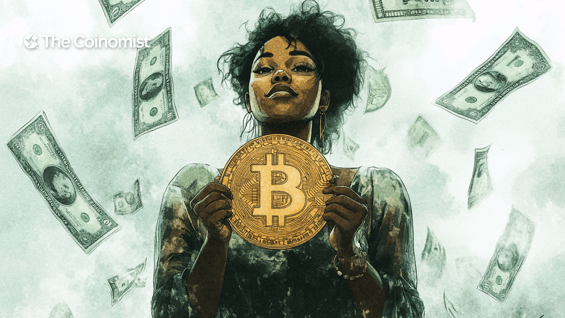 Fat woman with BTC in hands and lots of money - The Coinomist