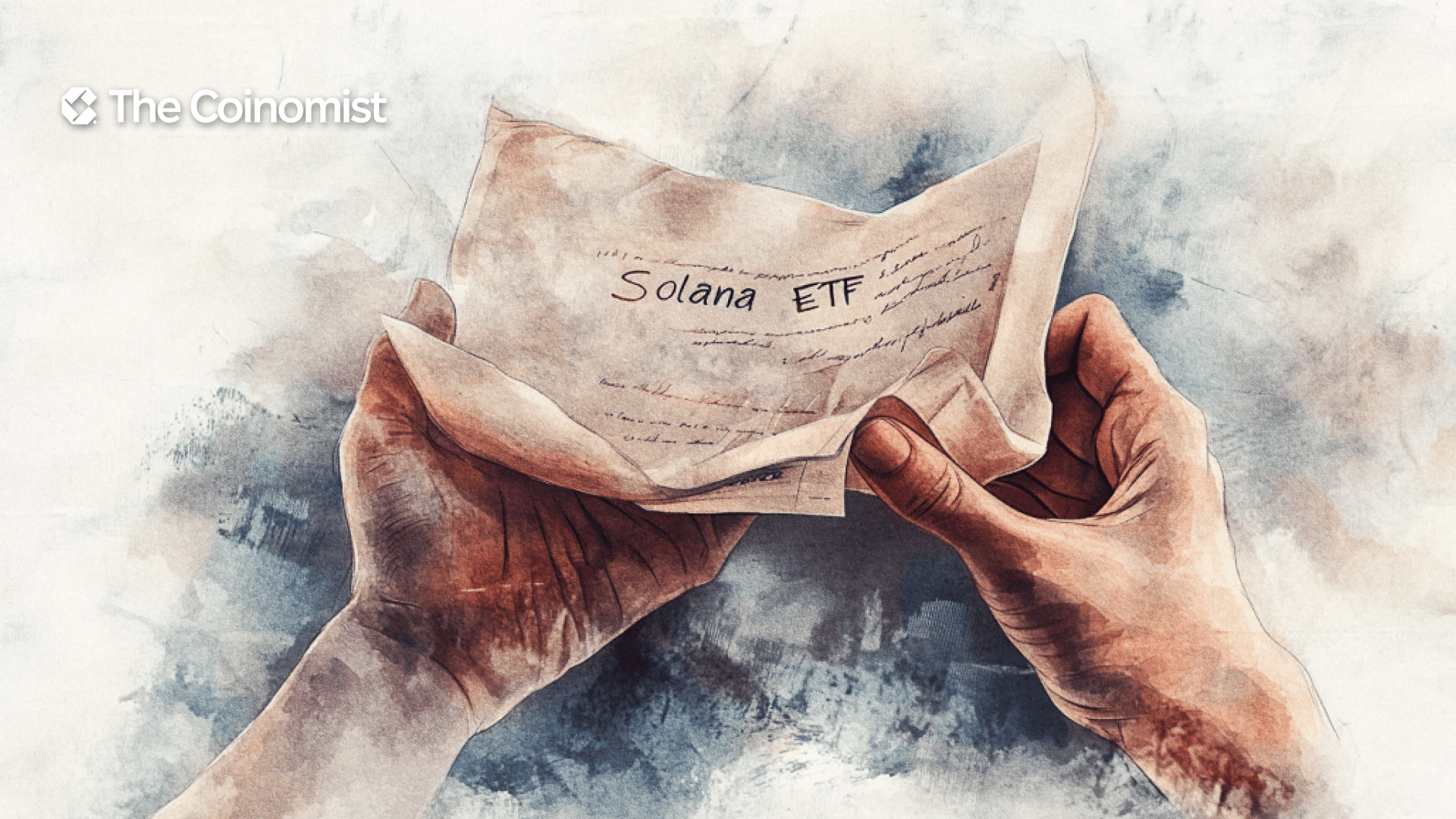 A man holds a crumpled paper with the inscription solan in his hands. The Coinomist