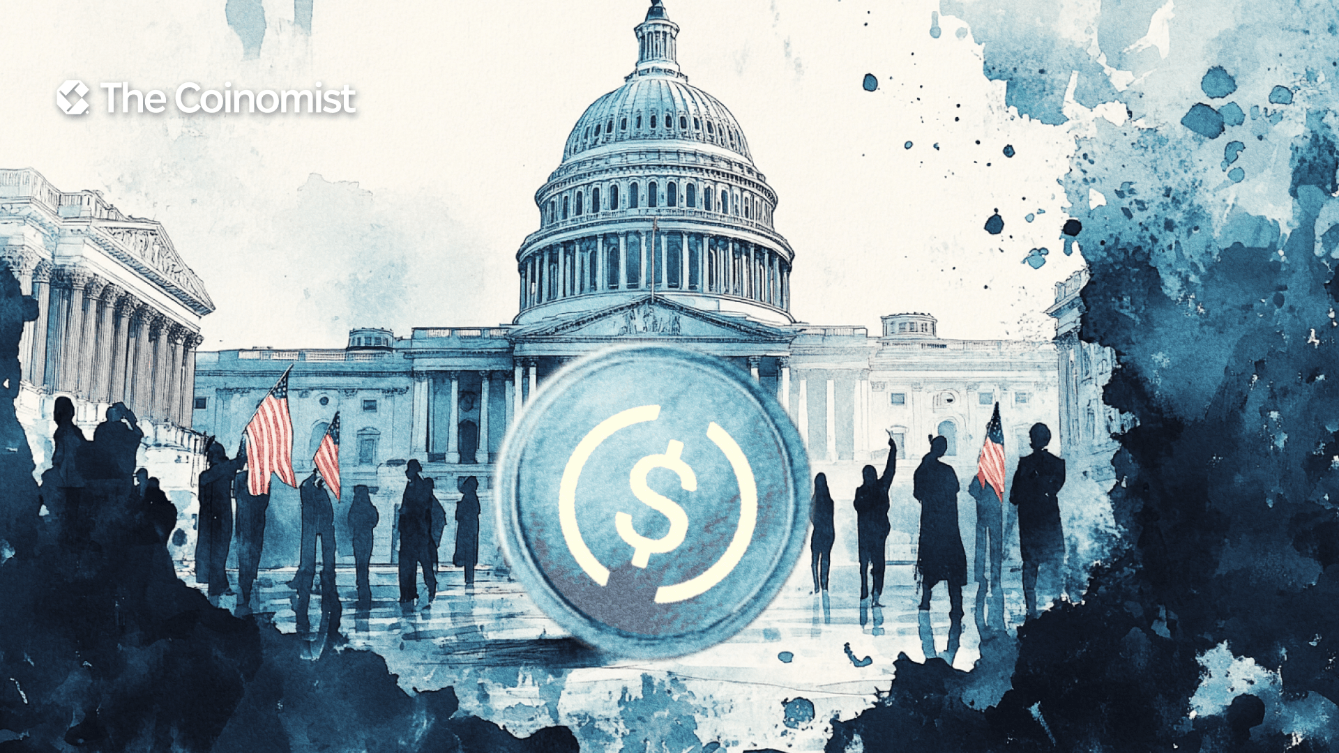 A dollar sign coin in front of the US Capitol. The Coinomist