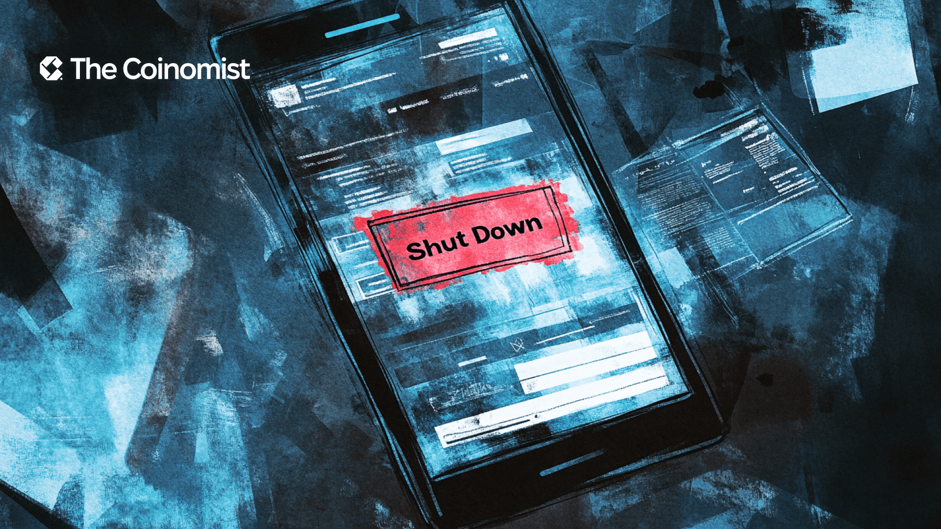 Dark-themed image featuring a closed door, symbolizing the shutdown of a black market - The Coinomist