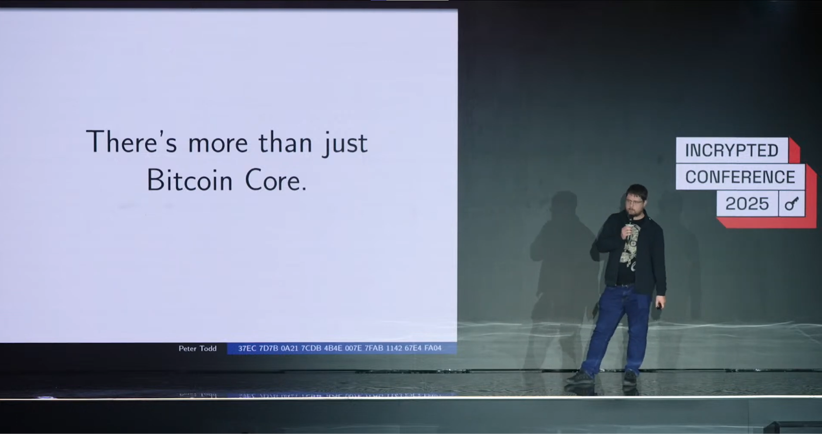 Peter Todd on stage at Incrypted Conference 2025 — The Coinomist.