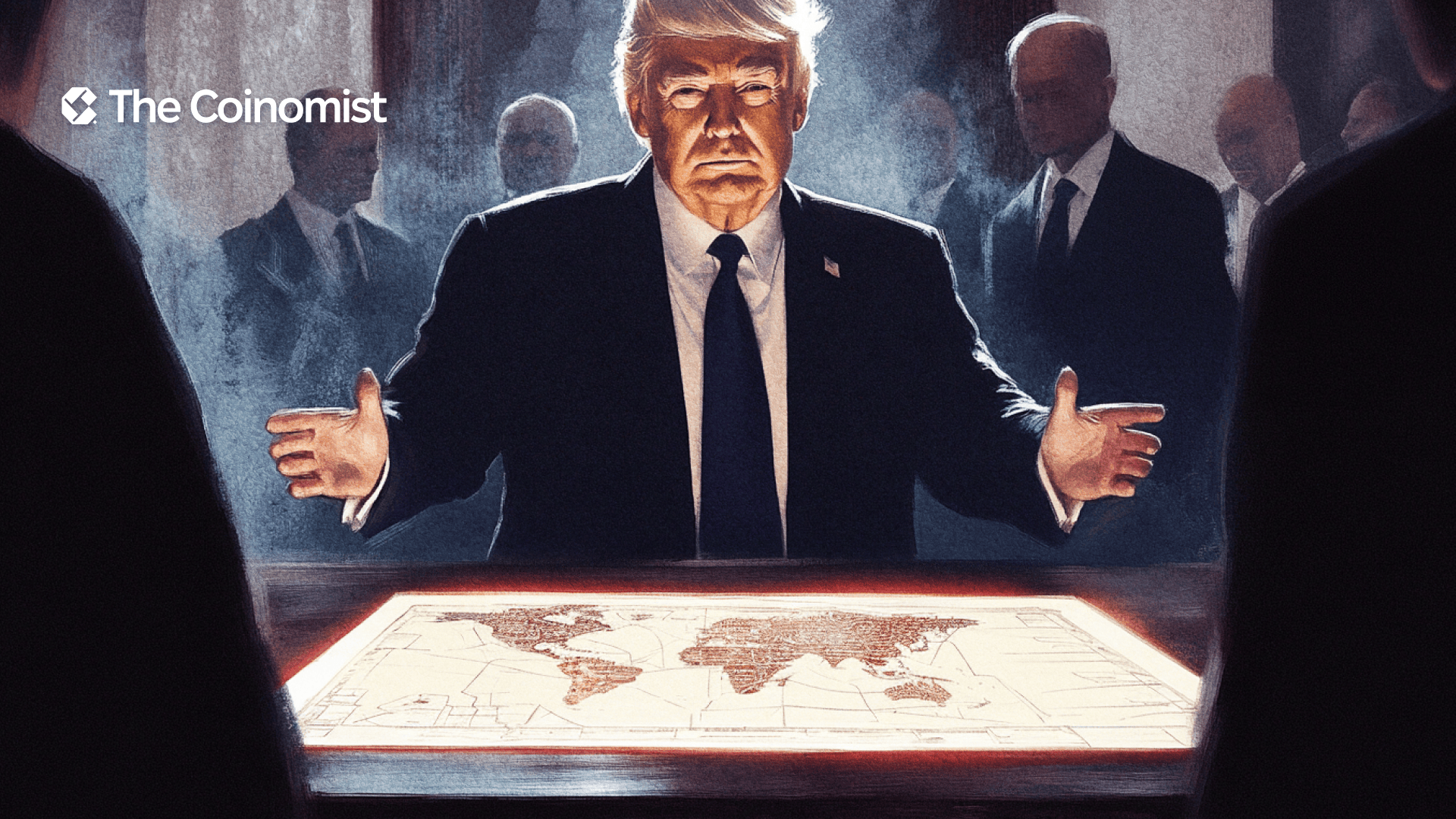 Trump is in the main background speaking in front of voters - The Coinomist