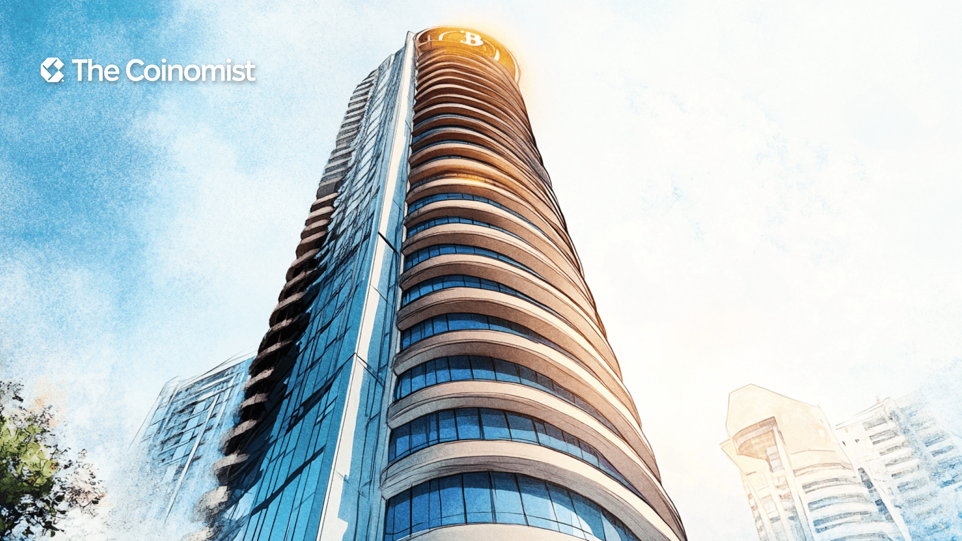 360 skyscraper from nicosia with bitcoin sign on it - The Coinomist