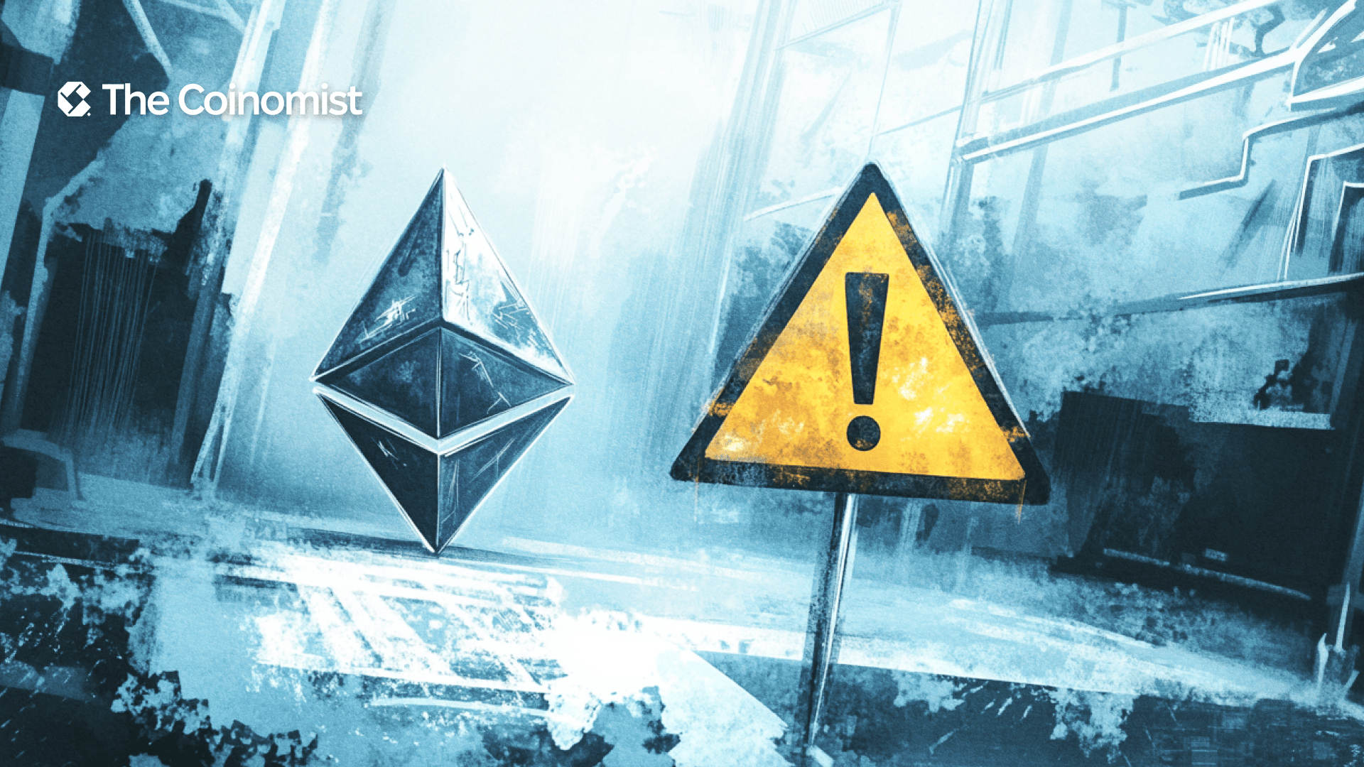 Ethereum logo alongside a warning sign - The Coinomist