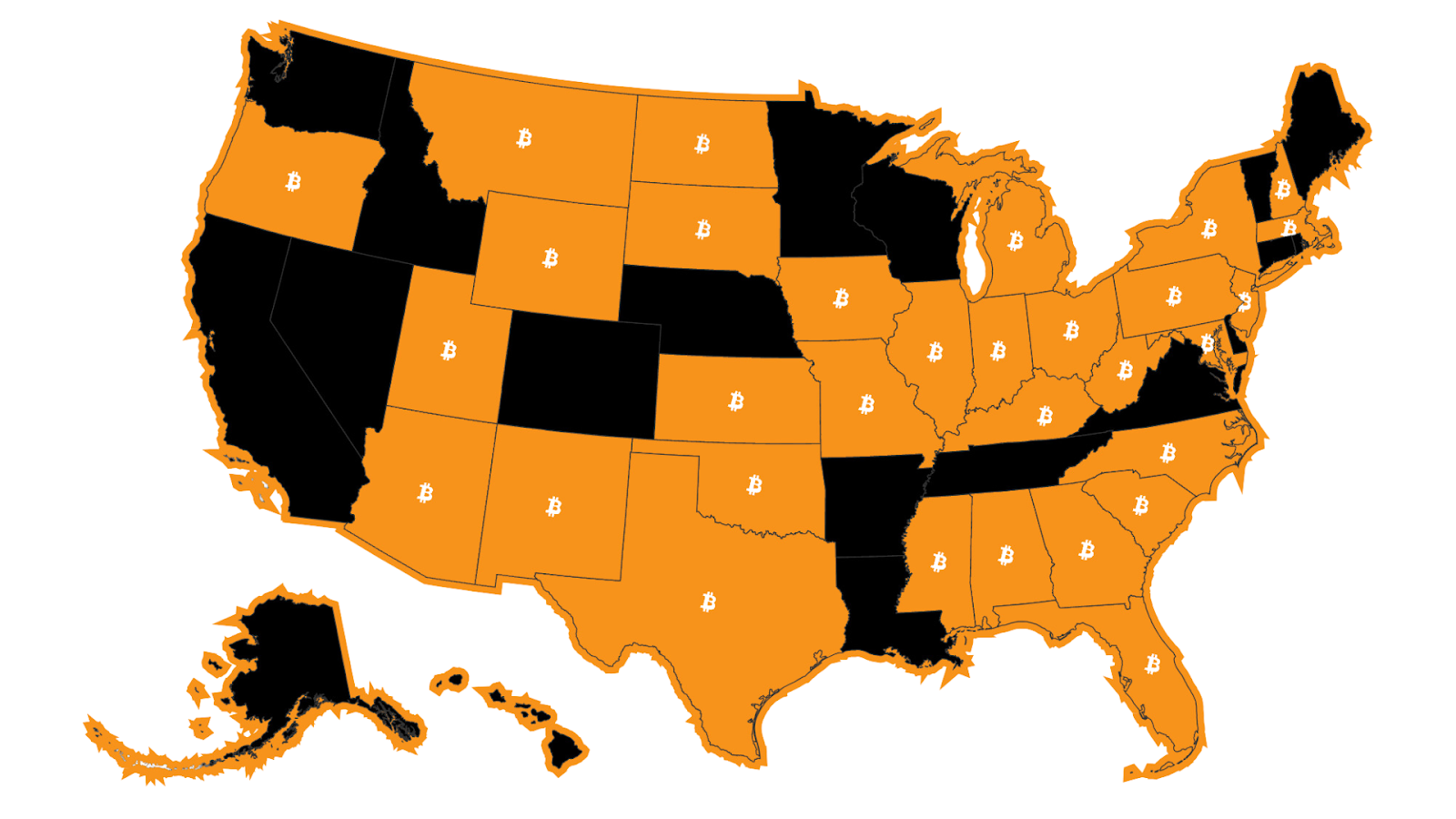 Map of U.S. states by position on creating a Bitcoin reserve — The Coinomist.