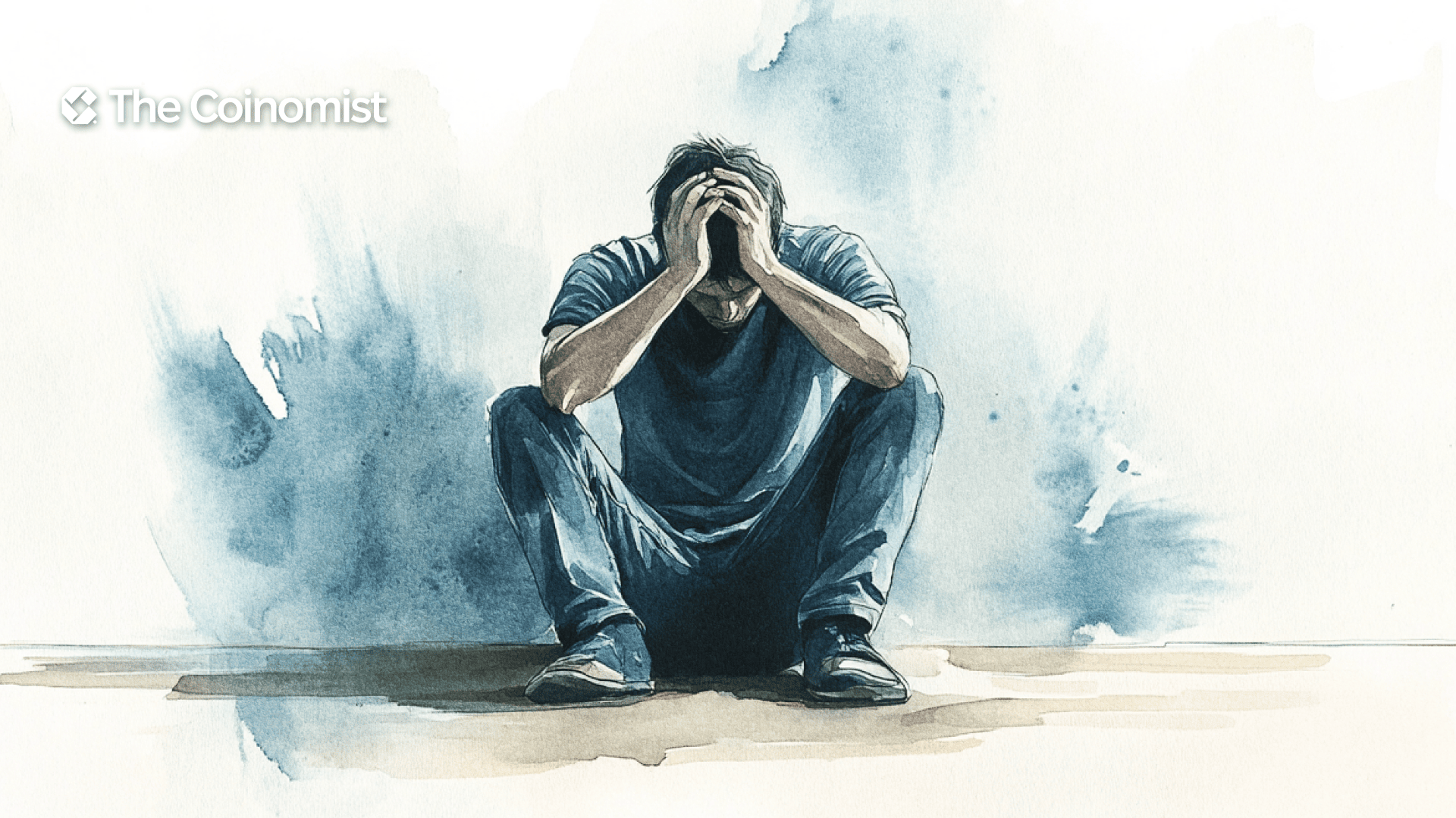 a man sits on the floor, clutching his head in his hands in despair - The Coinomist
