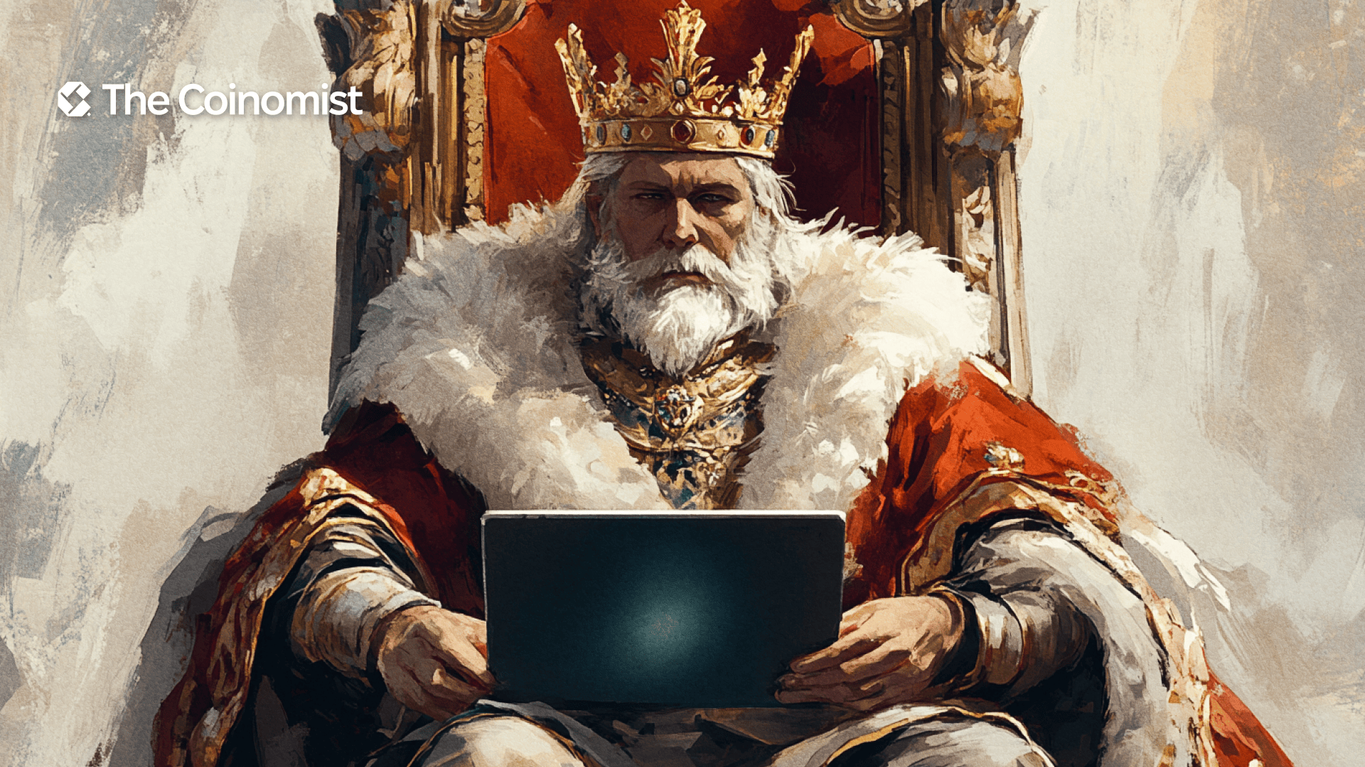 The king on the throne behind the laptop. The Coinomist
