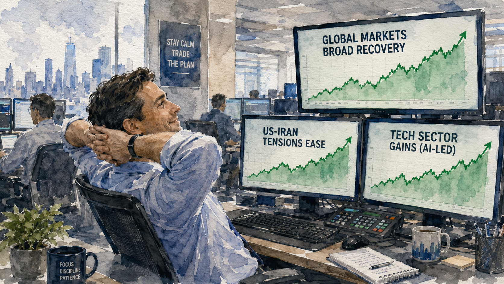 Global stocks rise as US-Iran tensions ease and AI boosts tech