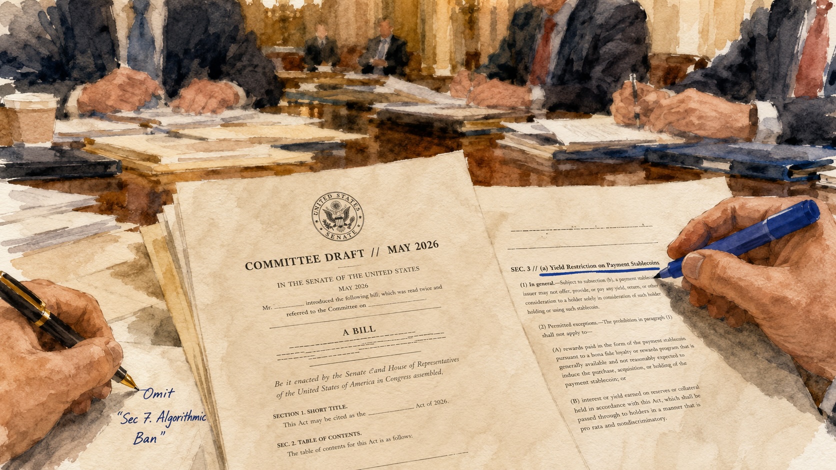 Senate crypto bill limits stablecoin yield, omits Trump ban
